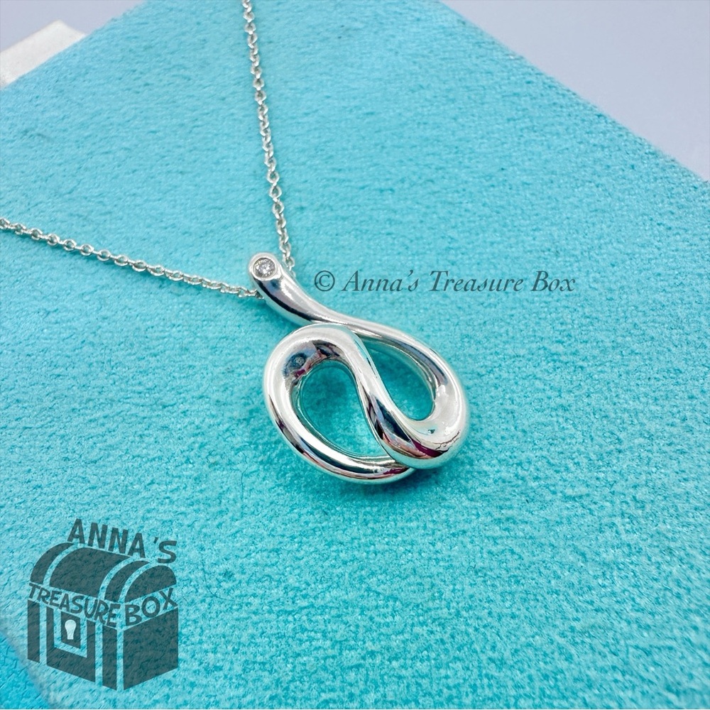 Tiffany & Co. 925 Silver Elsa Peretti Diamond Snake 18" Necklace (pouch)